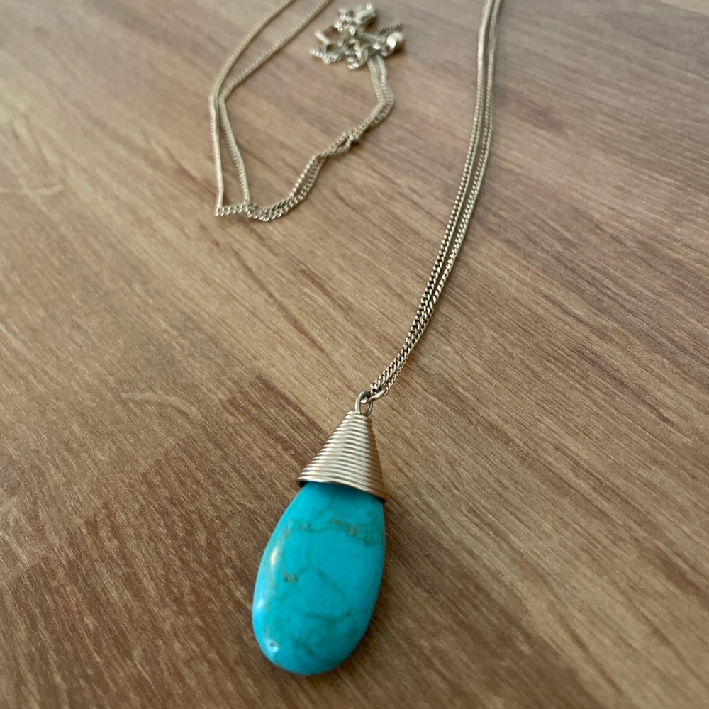 Forever 21 Gold Turquoise Long Necklace